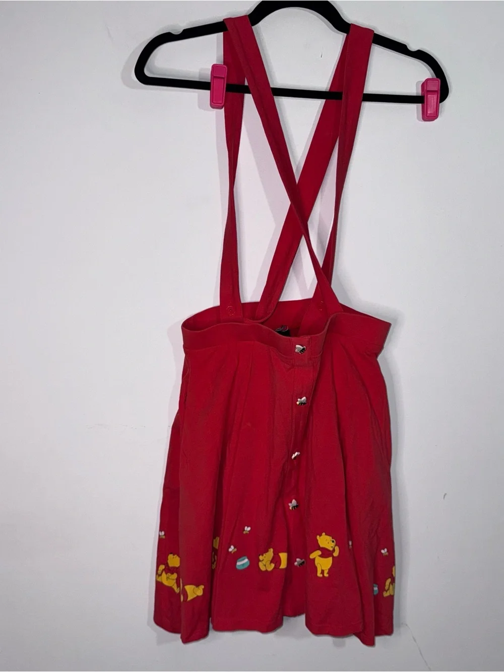 Disney Winnie the Pooh Balloon Ride Suspender Skirt Red Bee Buttons MD